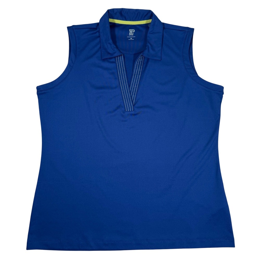 EP New York Womens XL Blue Sleeveless Golf Polo Shirt V-Neck Contrast Stitching